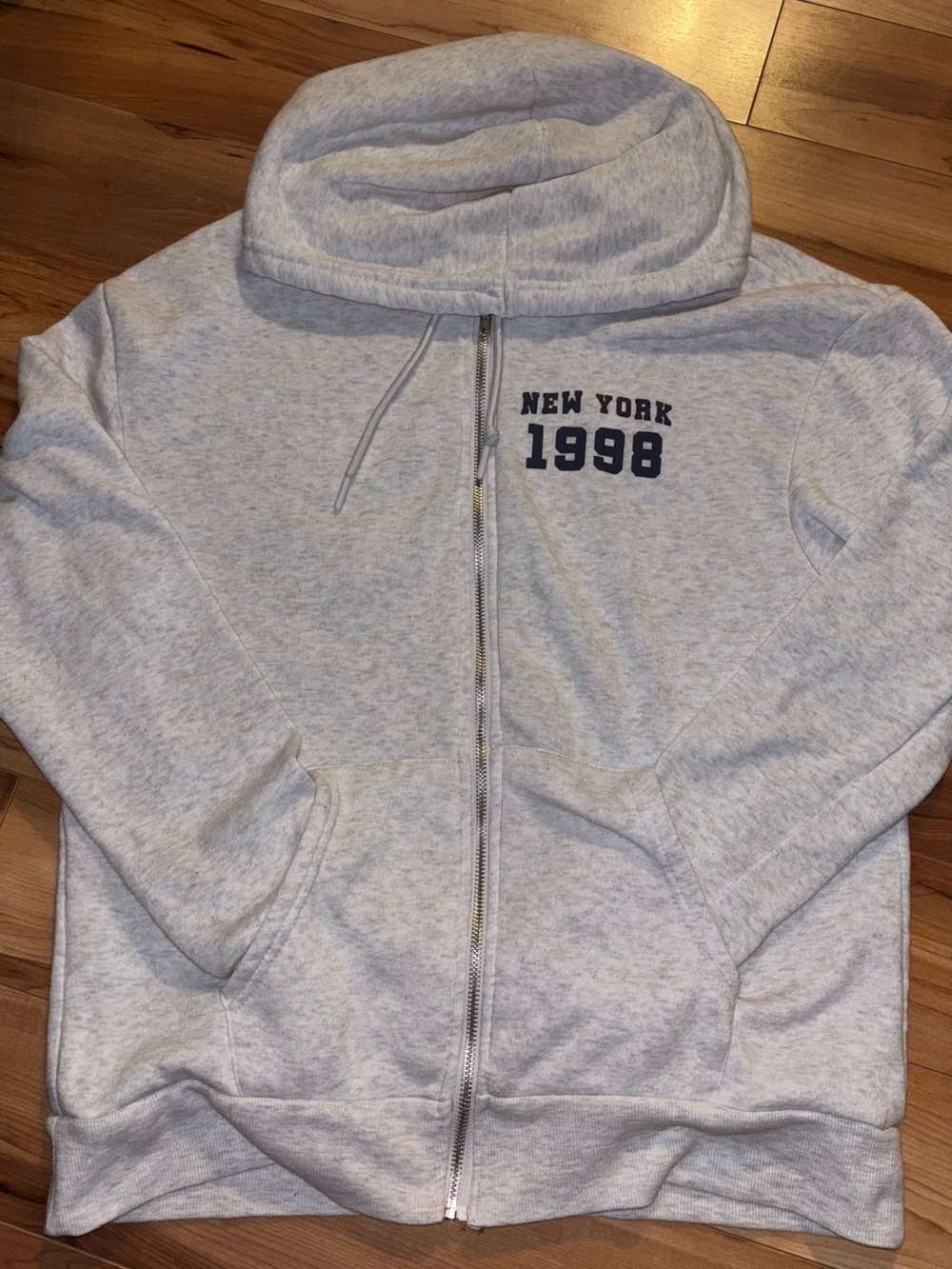 Youth Light Gray Hooded Zip Jacket with 'New York 1998'